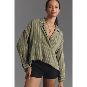 Anthropologie Women’s Preppy The Dylon Long-Sleeve Wide-Placket Oversize Top- M